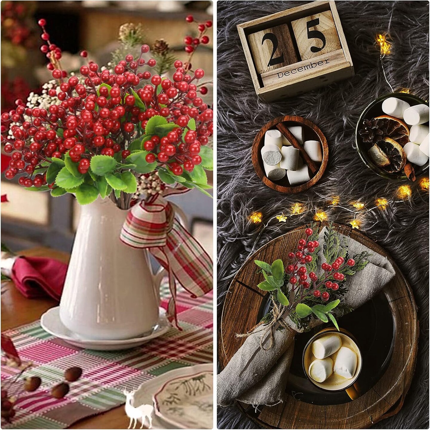 6 Pack Christmas Picks Artificial Red Berry Stems (red)