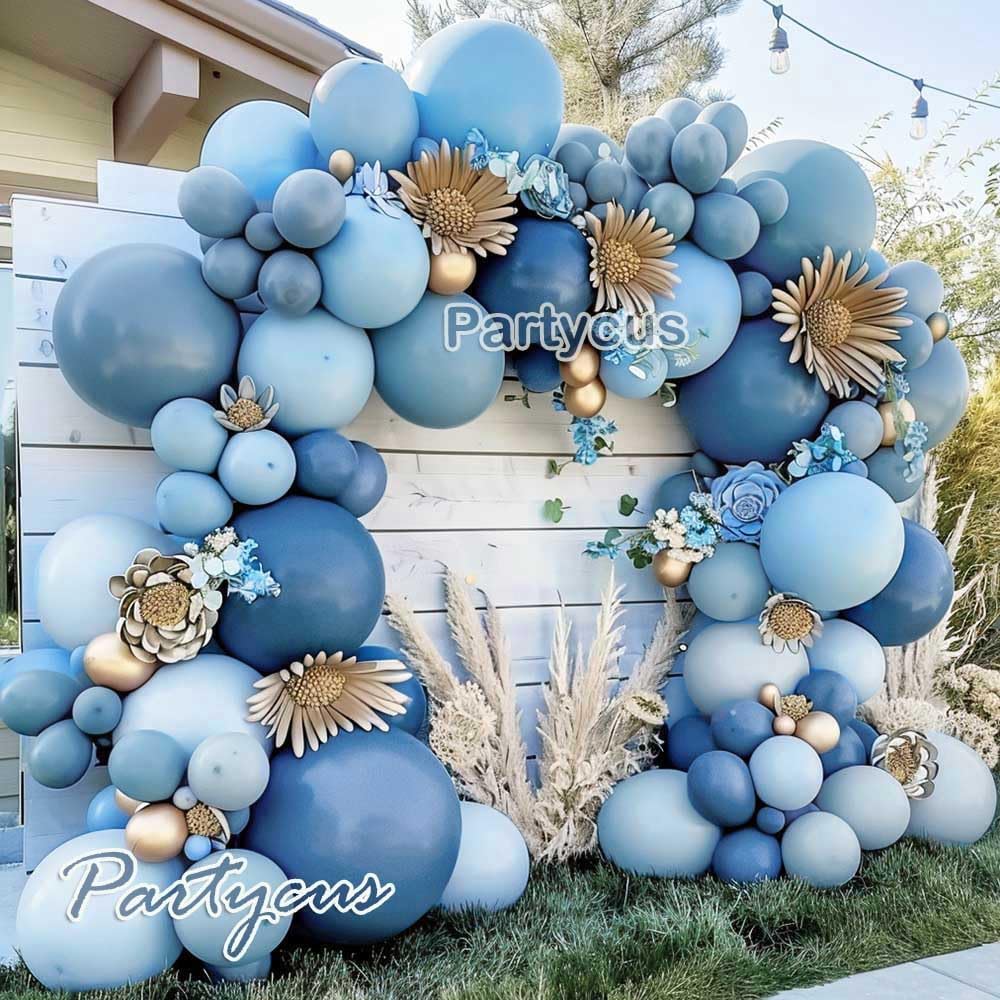 Dusty Blue Balloon Arch Kit - Double Stuffed Dark Light Baby Blue Pastel Latex Balloon Garland for Baby Shower Birthday Wedding Graduation Party Decoration
