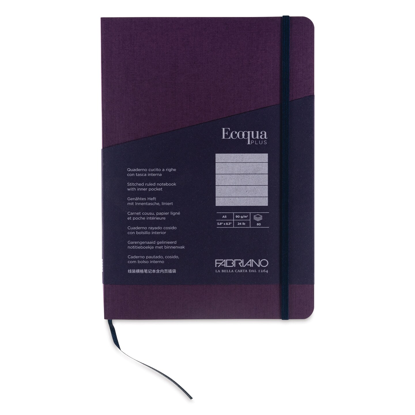 Fabriano EcoQua Plus Stitch-Bound Notebook - Wine, 5-4/5" x 8-1/4", Lined