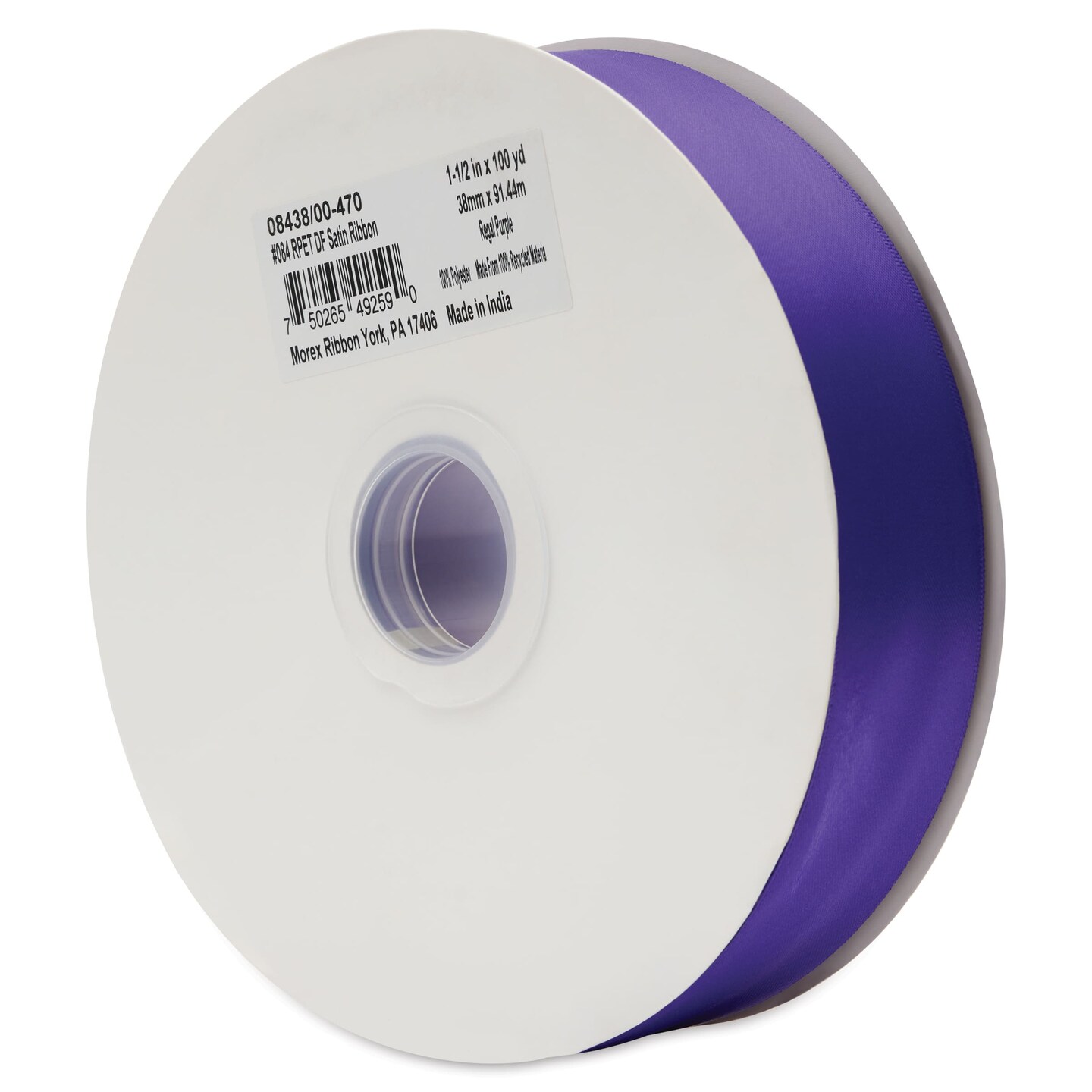 Morex Recycled Double Faced Satin Ribbon - Regal Purple, 1-1/2" x 100 yd