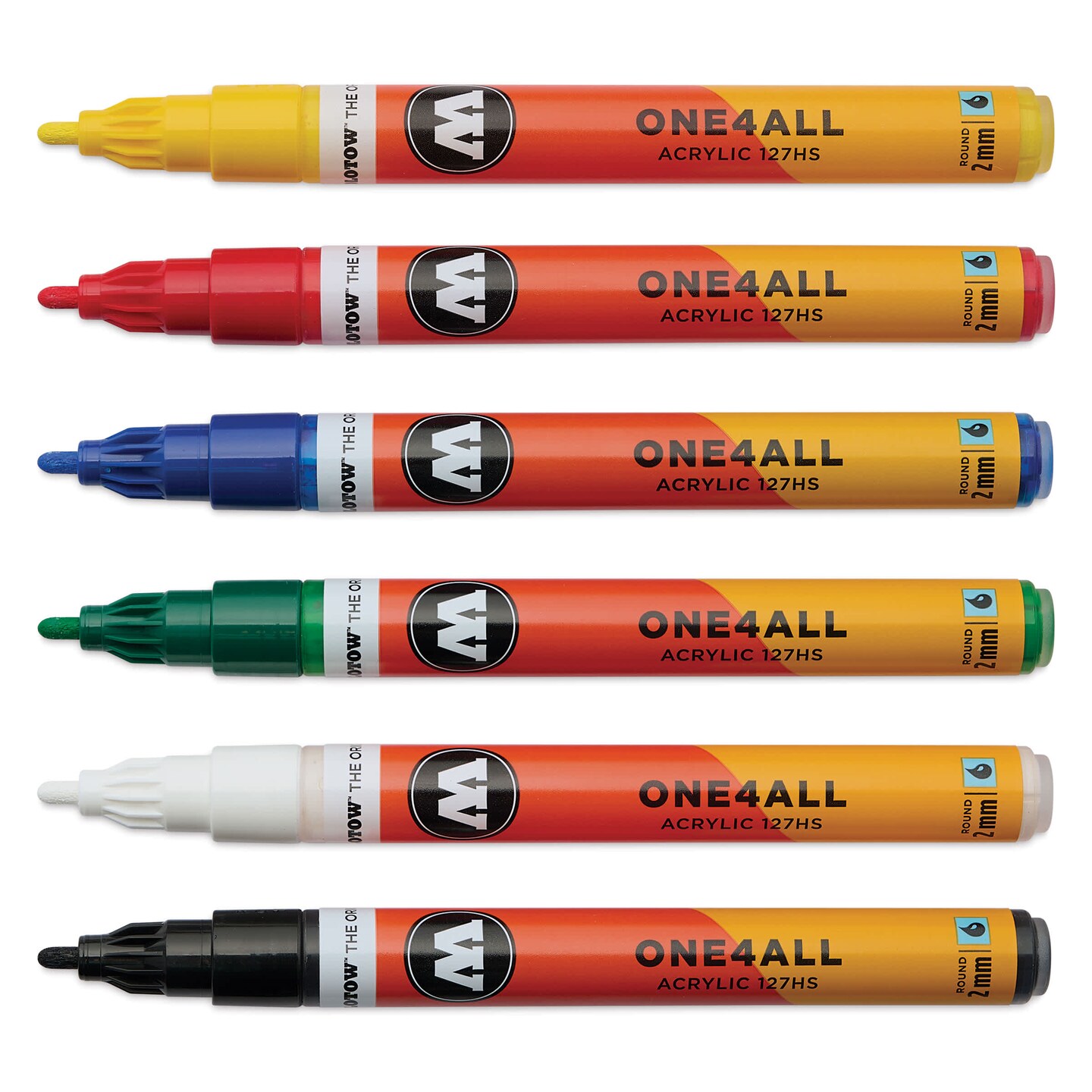 Molotow One4All Acrylic Markers - Set of 6, Basic 1 Colors, 2 mm
