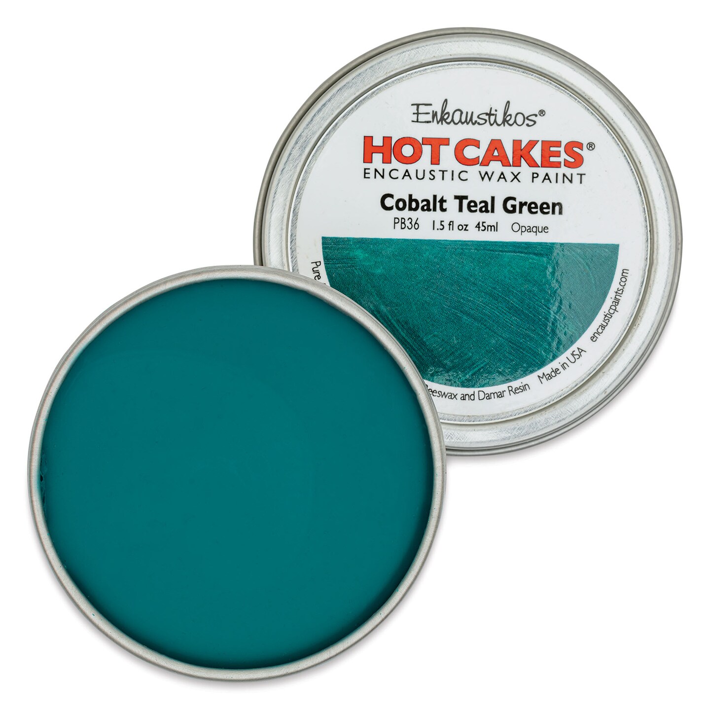 Enkaustikos Hot Cakes Encaustic Paint - Cobalt Teal Green, 45 ml tin