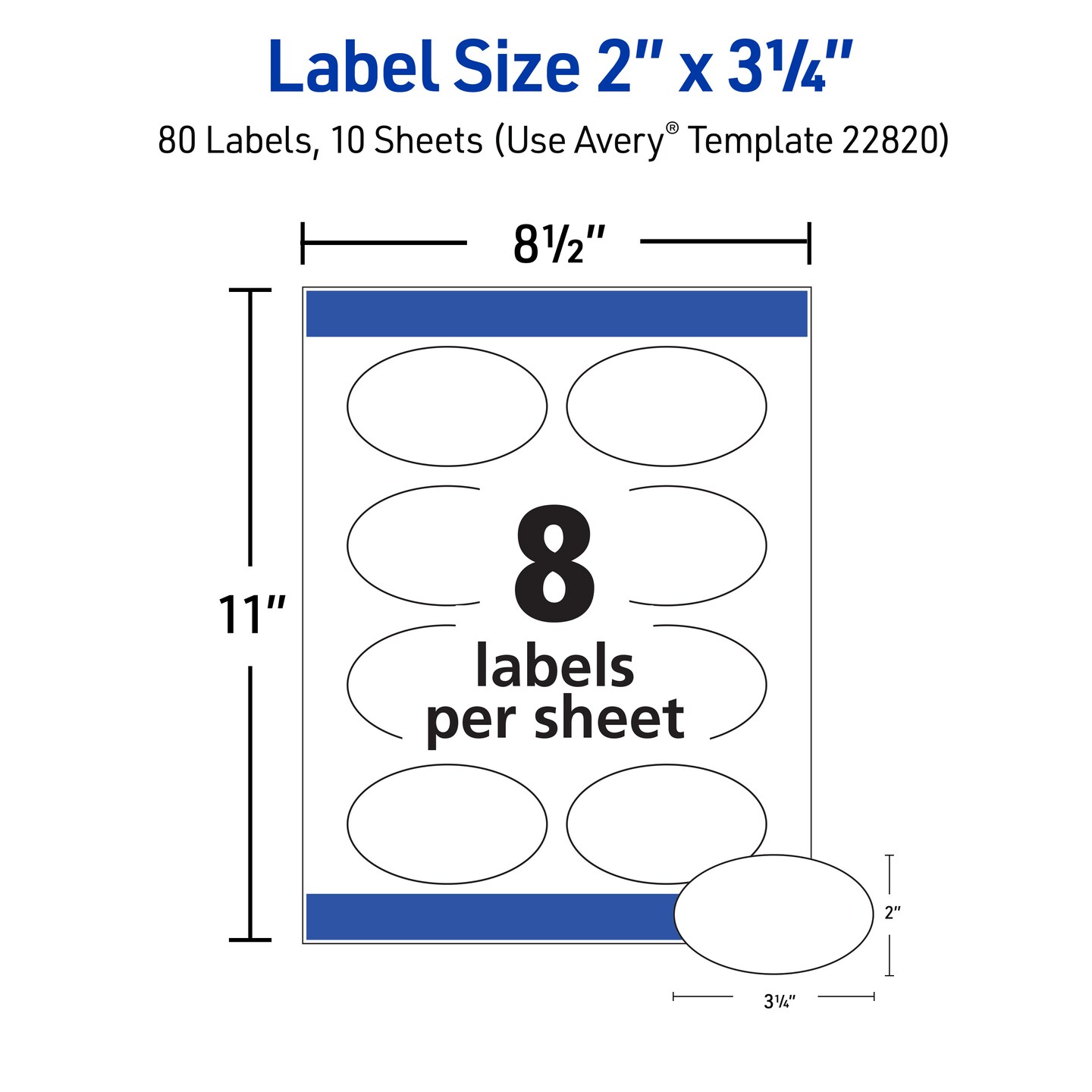 Avery Printable Oval Labels, 2" x 3-1/3", Glossy White, Laser & Inkjet Compatible, 80 Blank Labels Total (22820)