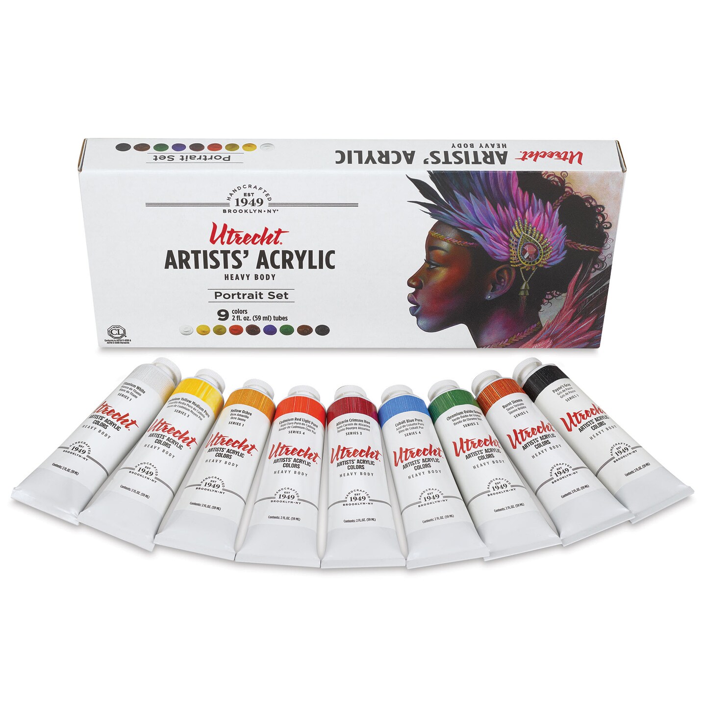 Utrecht Artists' Acrylic Paints - Set of 9, Portrait Colors, 59 ml