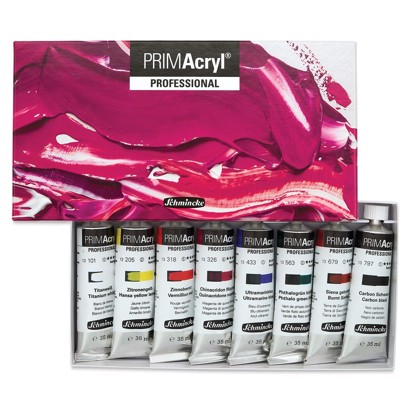 Schmincke Primacryl Professional Acrylic Paint - Set of 8, Assorted, 35 ml Tubes