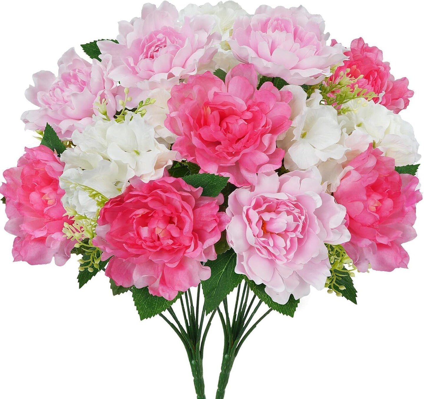 2-Pack Artificial Cemetery Flower Arrangements – Silk Peonies & Hydrangea Bouquets for Grave, Home & Wedding Décor (16" Pink Spring Floral Set)