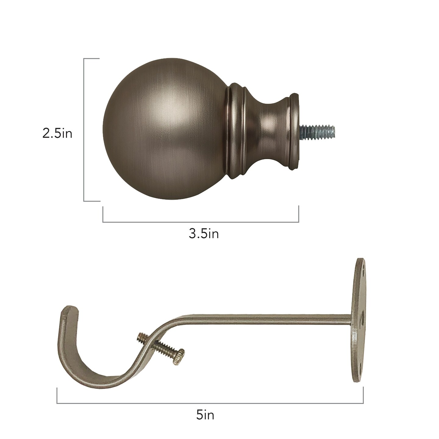 Threadmade Home Cordelia Single Curtain Rod with Globe Ball Finial, Antique Pewter - 86"W x 120"L
