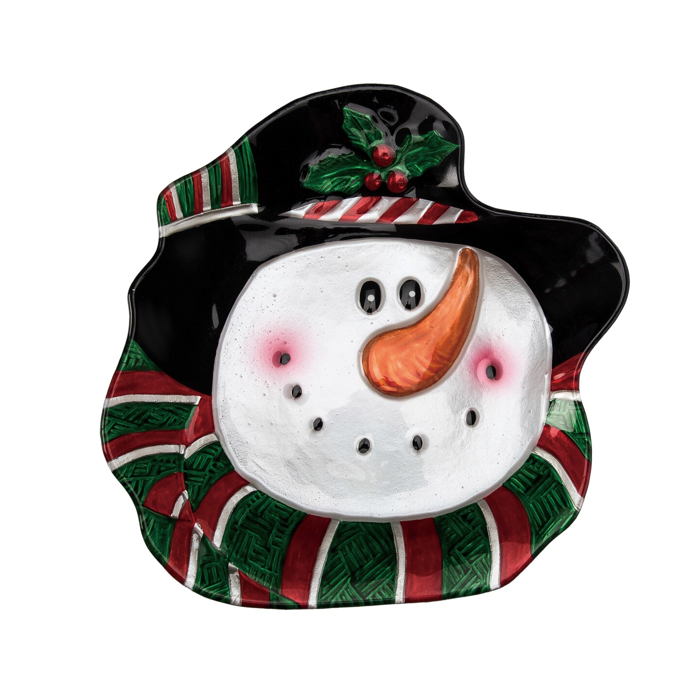 Holiday Snowman Glass Platter Festive Serving Tray for Christmas