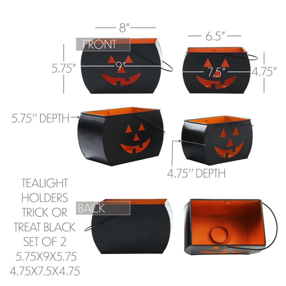 Seasons Crest Black Jack O Lantern Tealight Halloween Candle Holders