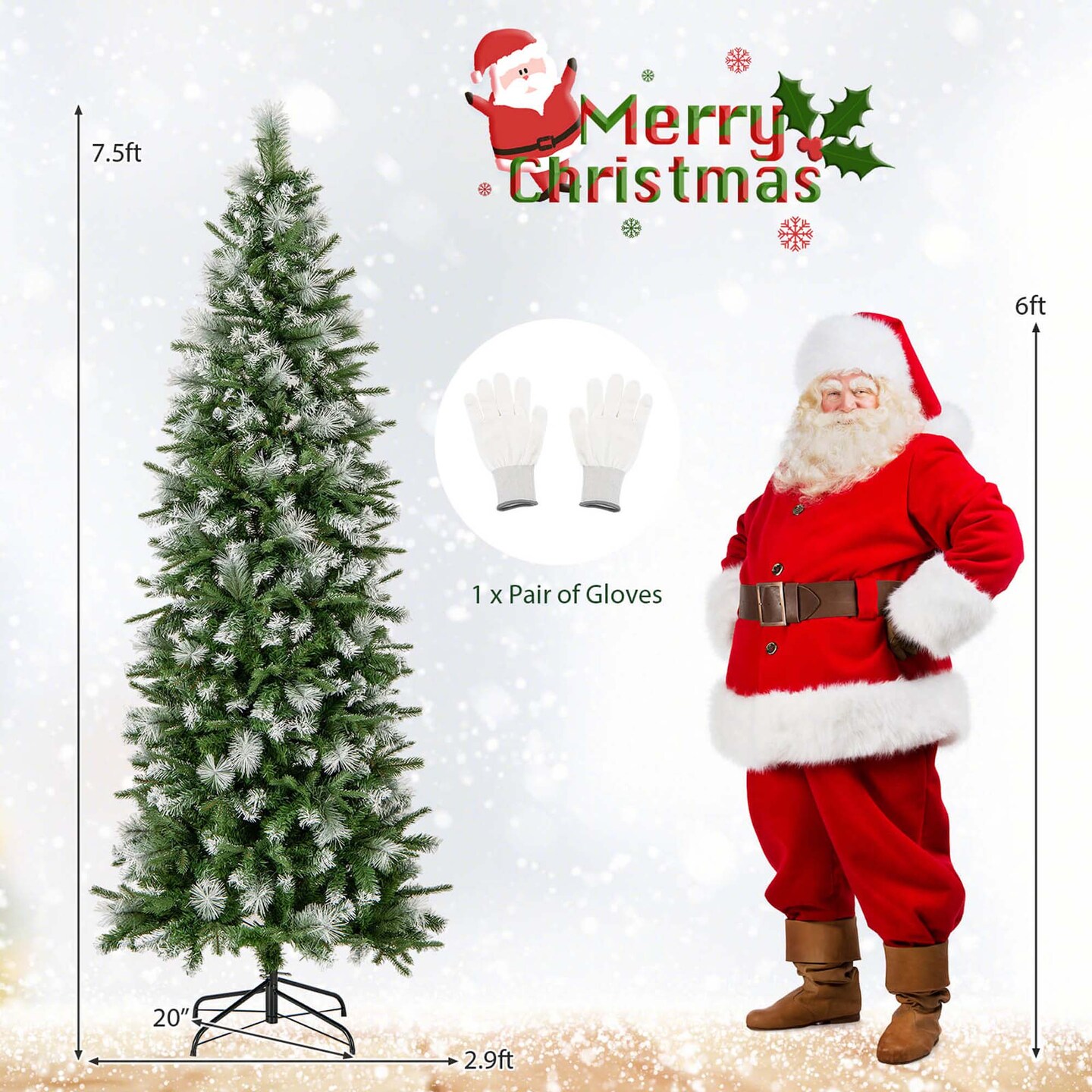 Costway 6/7.5/9 ft Pre-Lit Artificial Christmas Tree with 580/820/1228 Frosted Tips 470 LED Lights