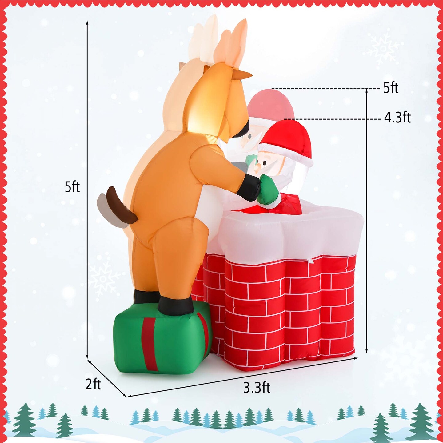Costway 5 FT Christmas Inflatable Liftable Santa Claus Climbing Chimney Reindeer on Gift
