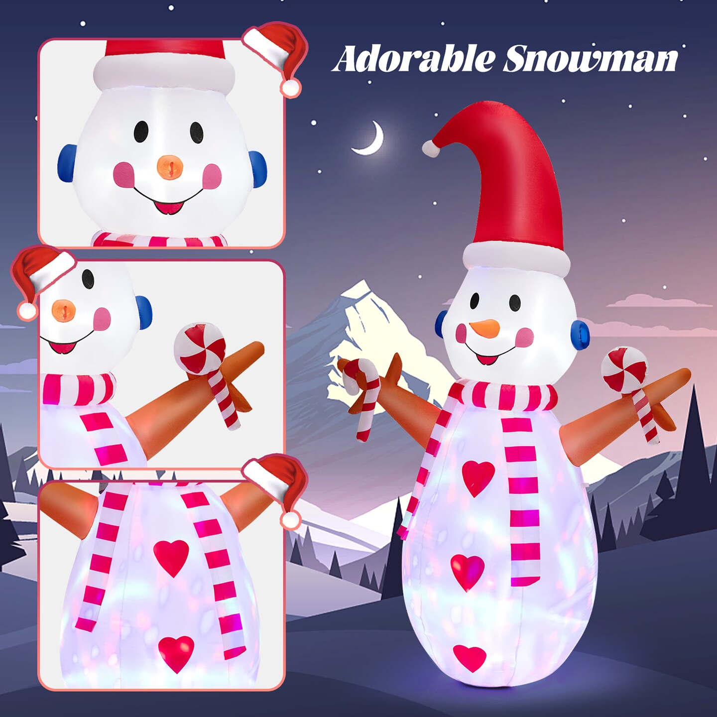 Costway 8FT Christmas Snowman Decoration Inflatable Xmas Decor with Multi-color Rotating &#x26; Bright LED Lights