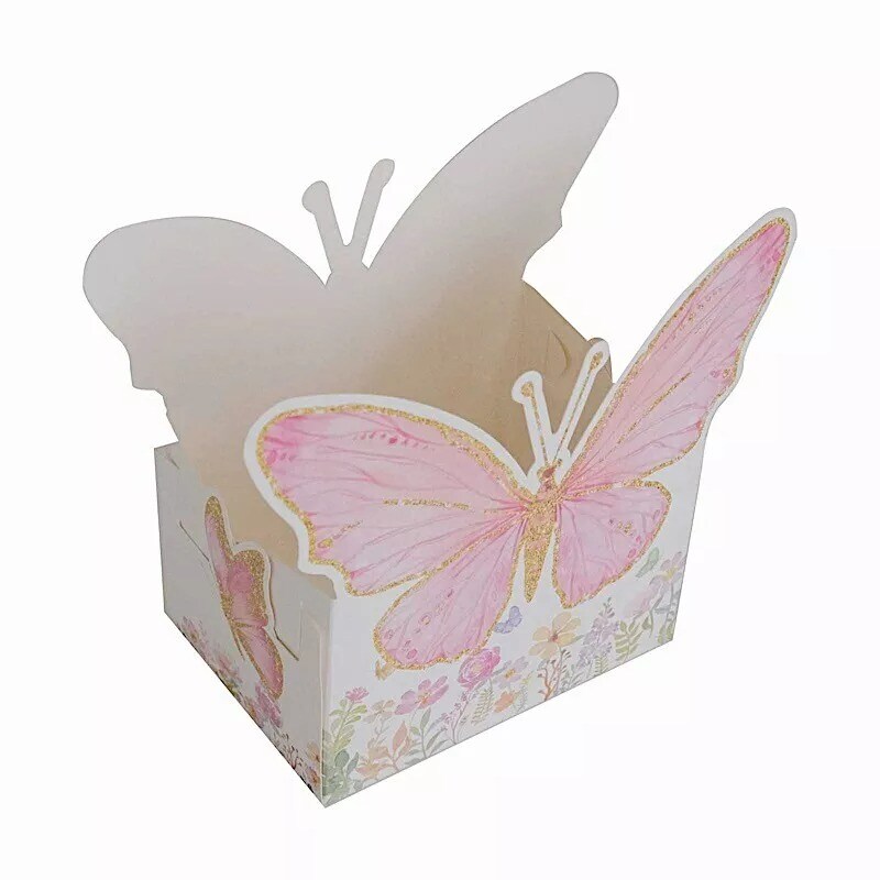 25 White Pink Glitter Butterfly Theme Paper Food Trays Party Event Decoration