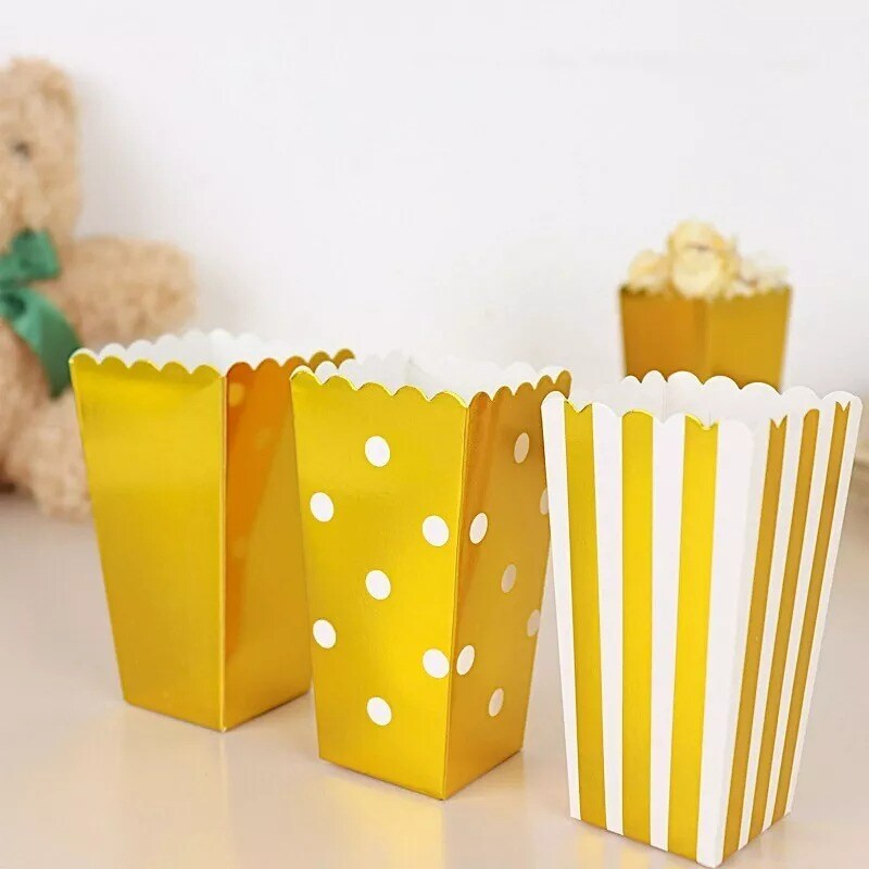 36 White Gold 5" Cardboard Popcorn Style Party Favor Boxes Events Decorations