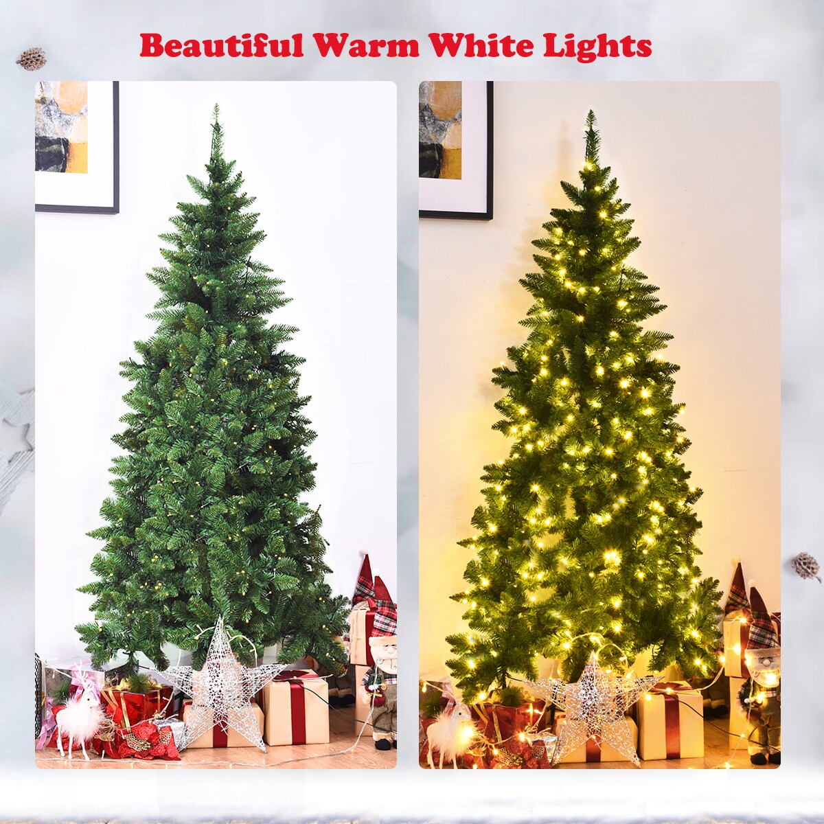 Costway 6ft Pre-lit PVC Artificial Half Christmas Tree 250 LED Lights