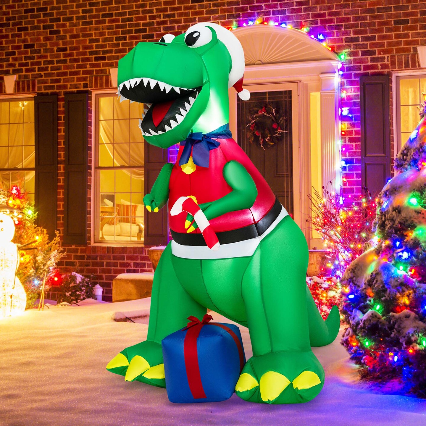 Costway 6FT Inflatable Christmas Dinosaur Dinosaur Decoration with LED Lights &#x26; Gift Box