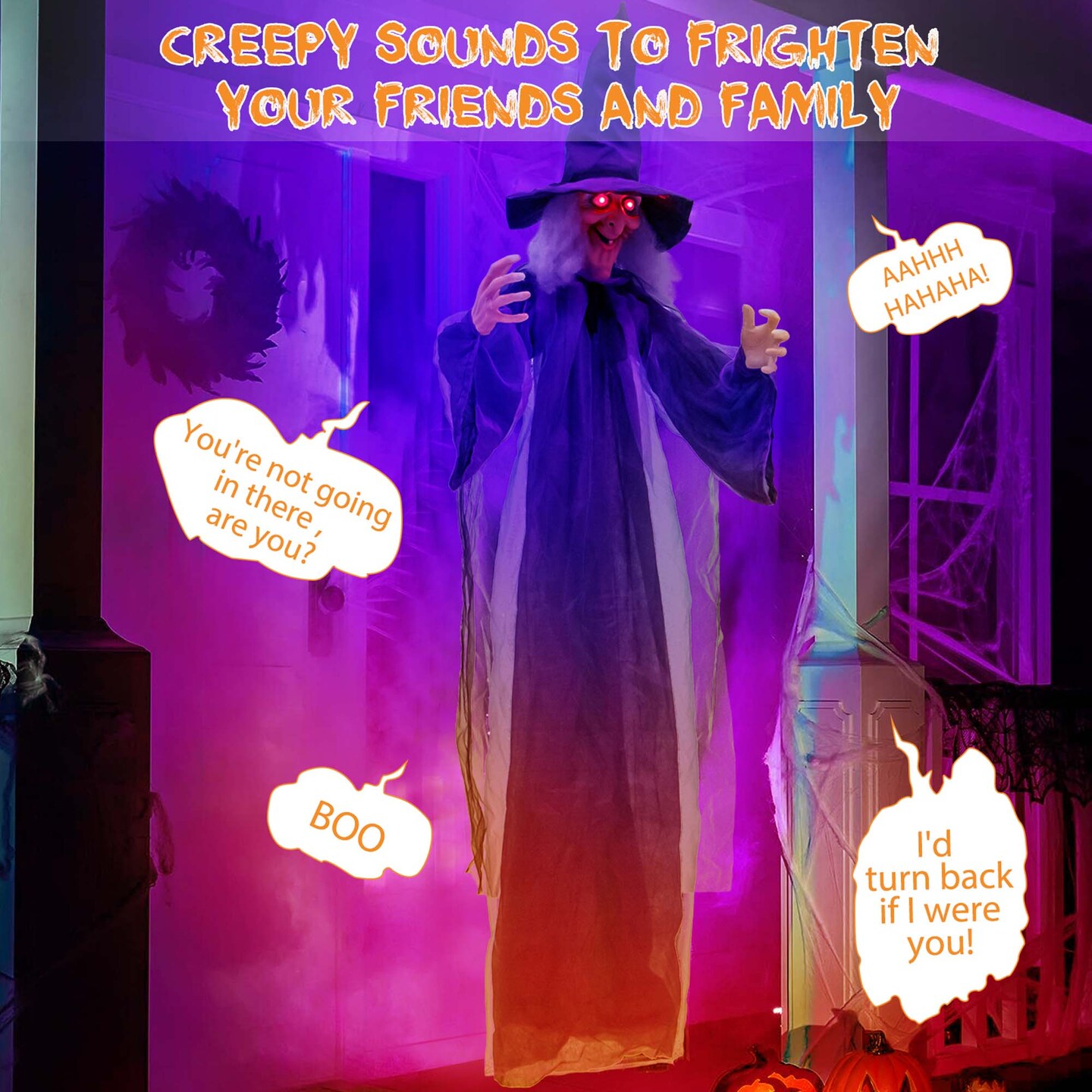 Costway 6 FT Halloween Animatronic Witch Hanging Decoration with Red Eyes &#x26; Posable Arms