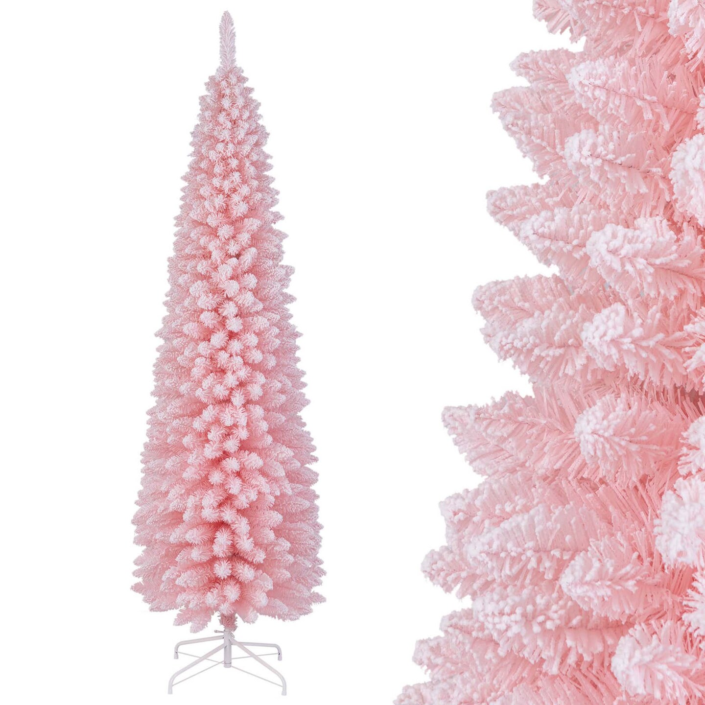 Costway 5/6/7/8 FT Artificial Pink Christmas Tree with 328/460/635/1000 Branch Tips Folding Metal Stand