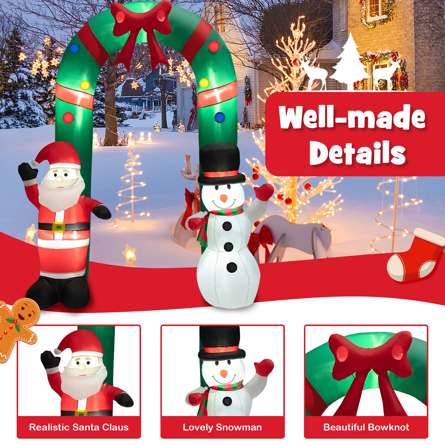 Costway 8FT Christmas Inflatable Archway w/ Santa Claus & Snowman and  LED Lights