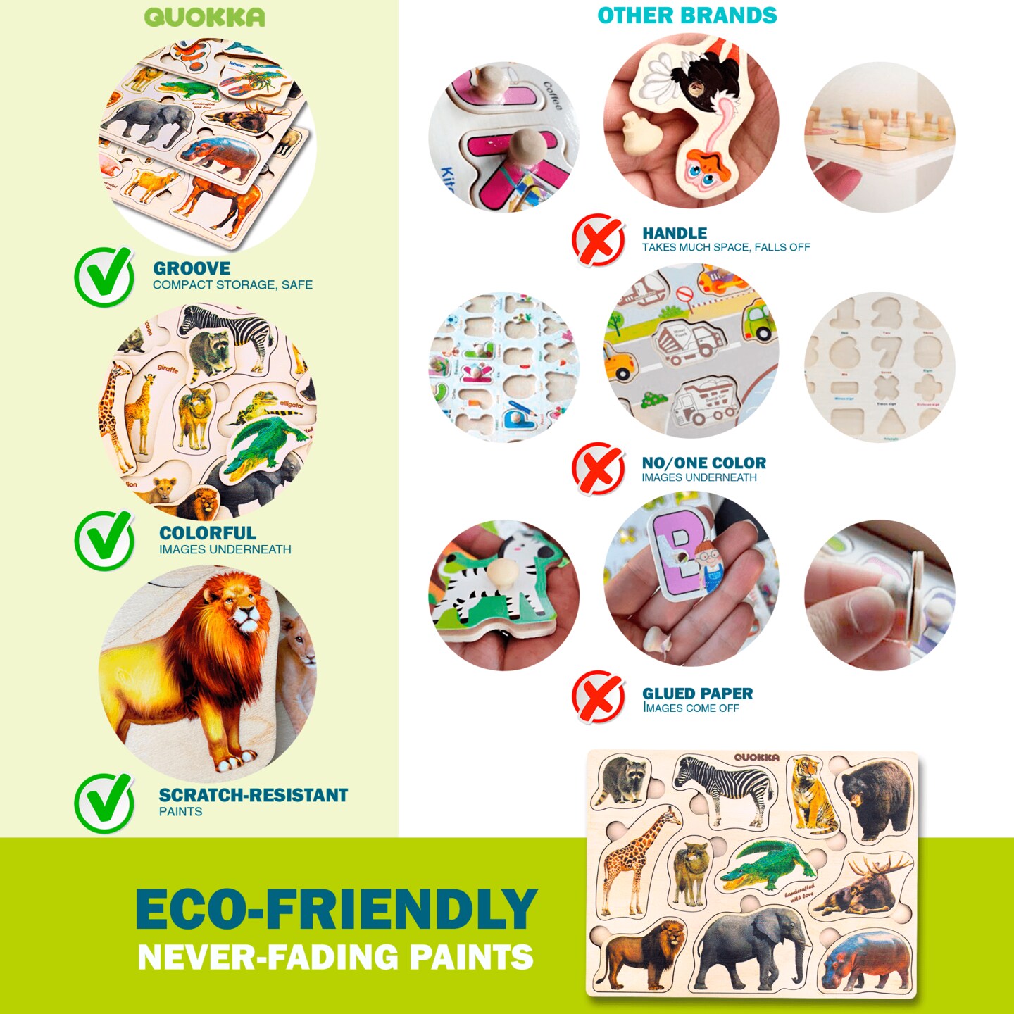 QUOKKA Wooden Puzzles for Toddlers 1-3 &#x2013; 3xSET Toddler Puzzles Ages 2-4 &#x2013; Montessori Animal Toy Puzzles for Toddlers 3-5 Year Old &#x2013; Wood Toy Learning Realistic Animals for Boy and Girl