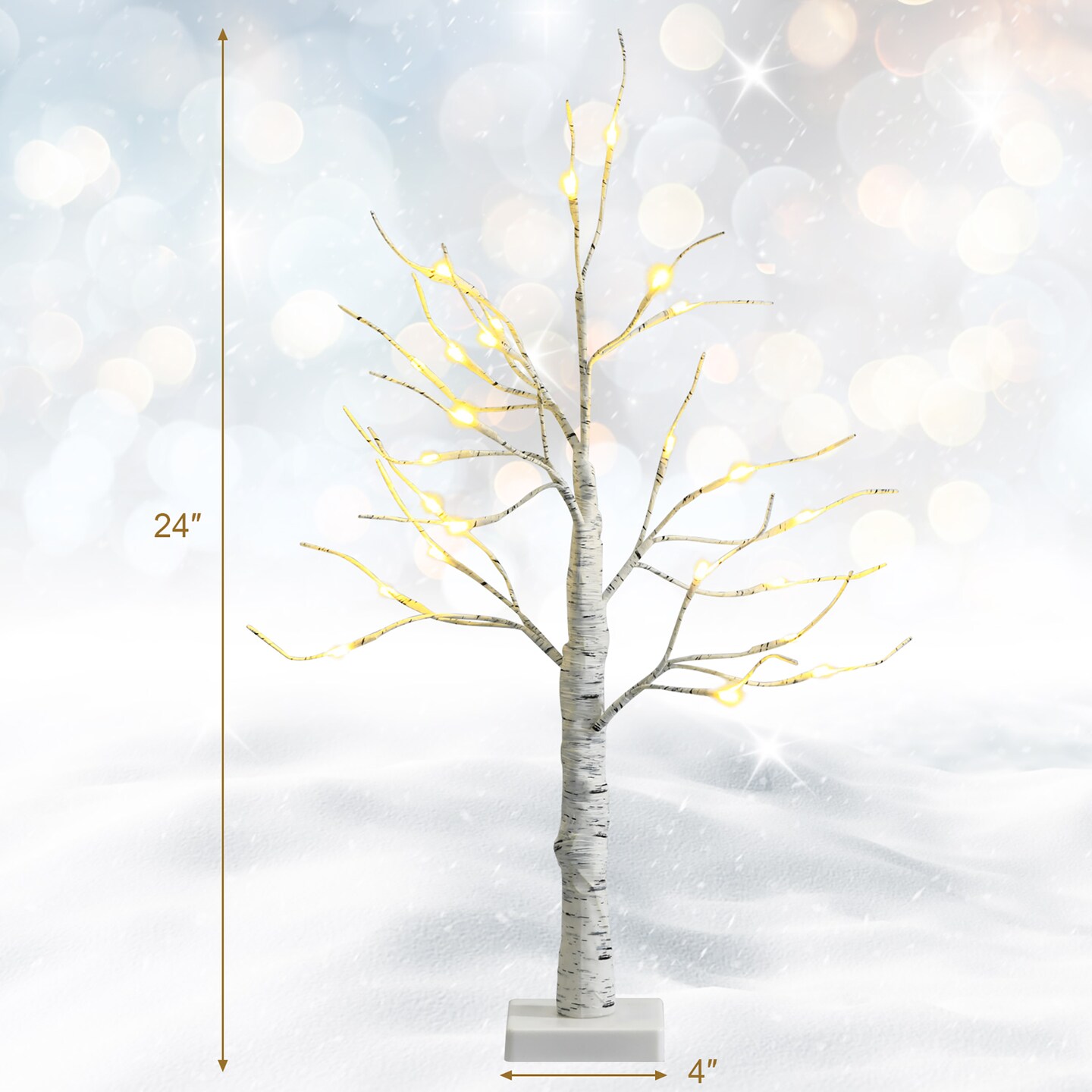 Costway Set of 2 Pre-lit White Twig Birch Tree Battery Powered 2FT for Christmas