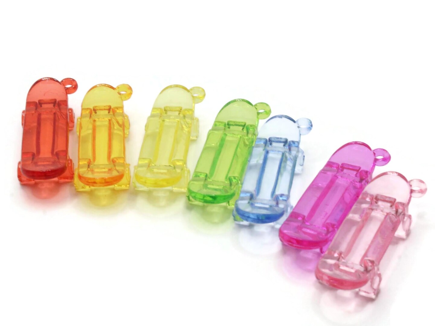 5 55mm Skateboard Charms ~ Clear Mixed Color Large Acrylic Pendants