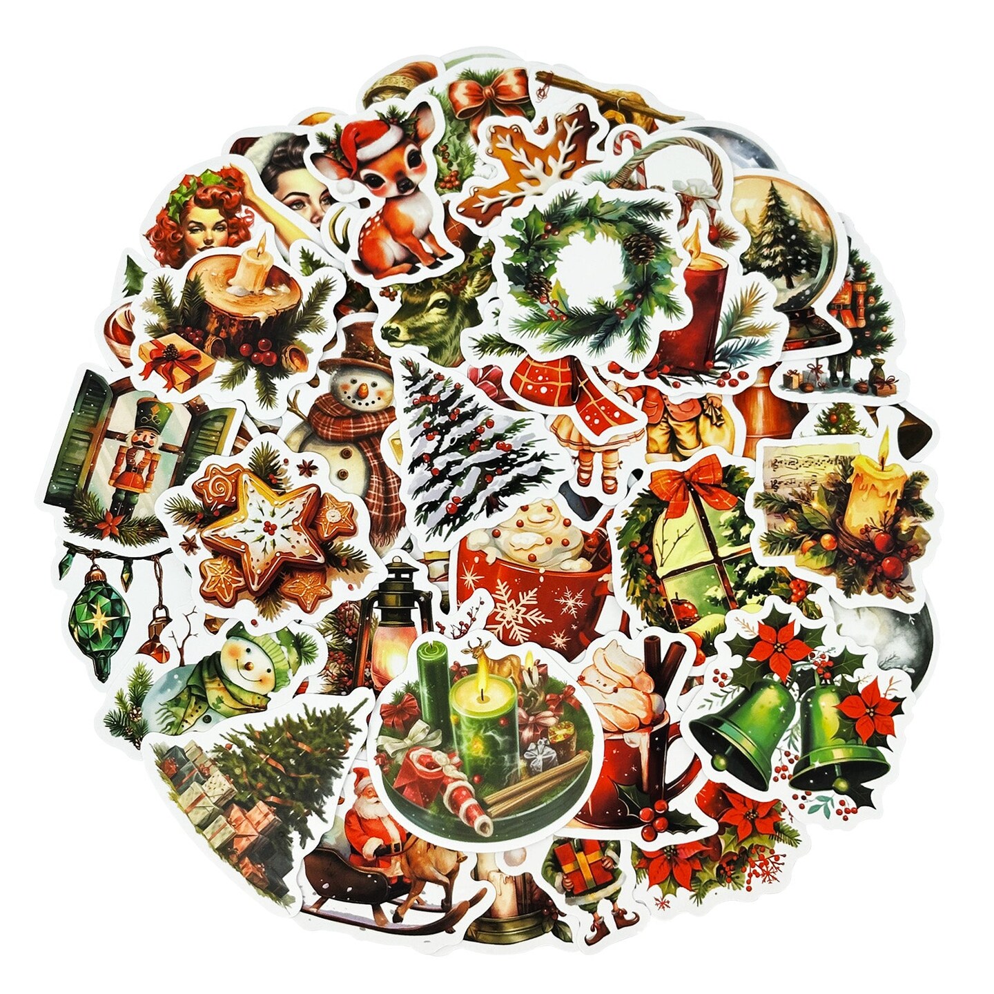 Wrapables Waterproof Christmas Vinyl Stickers for Water Bottles, Laptop, Phones, Skateboards, Decals for Teens, 100pcs Classic Xmas