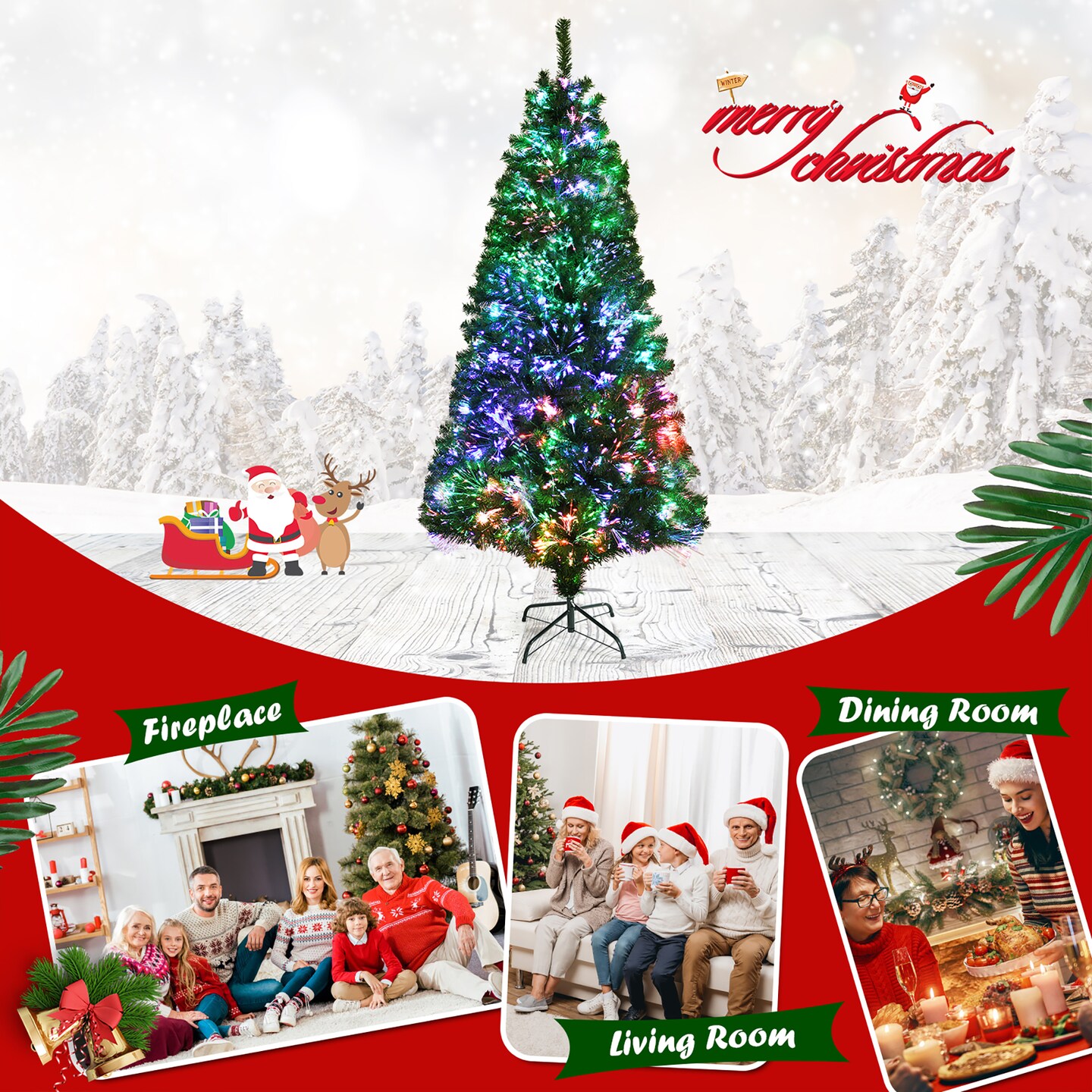Costway 5ft Pre-lit Fiber Optic PVC Artificial Christmas Tree w/ 449 Branch Tips