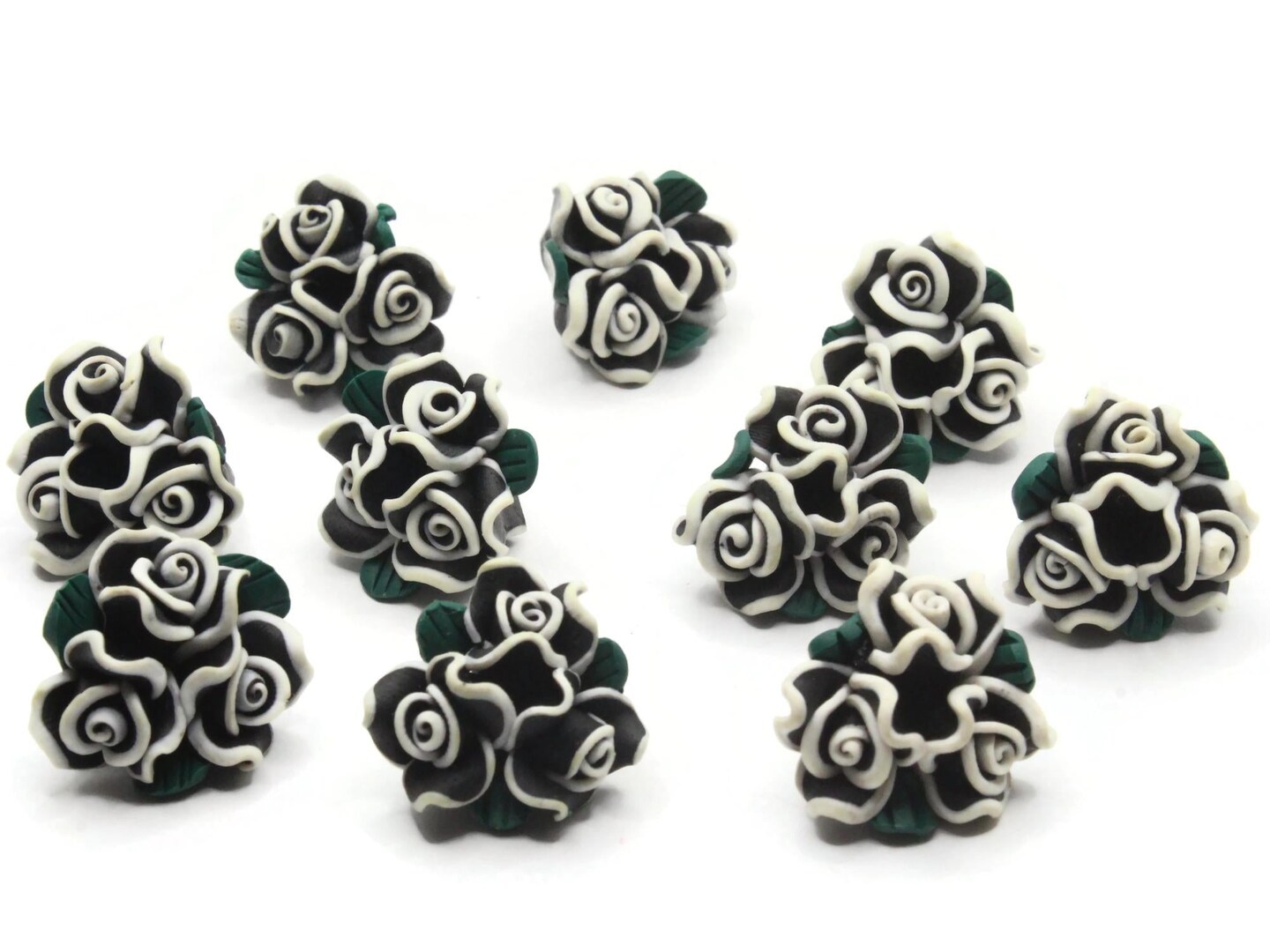 10 Black Polymer Clay Flower Boquet Beads