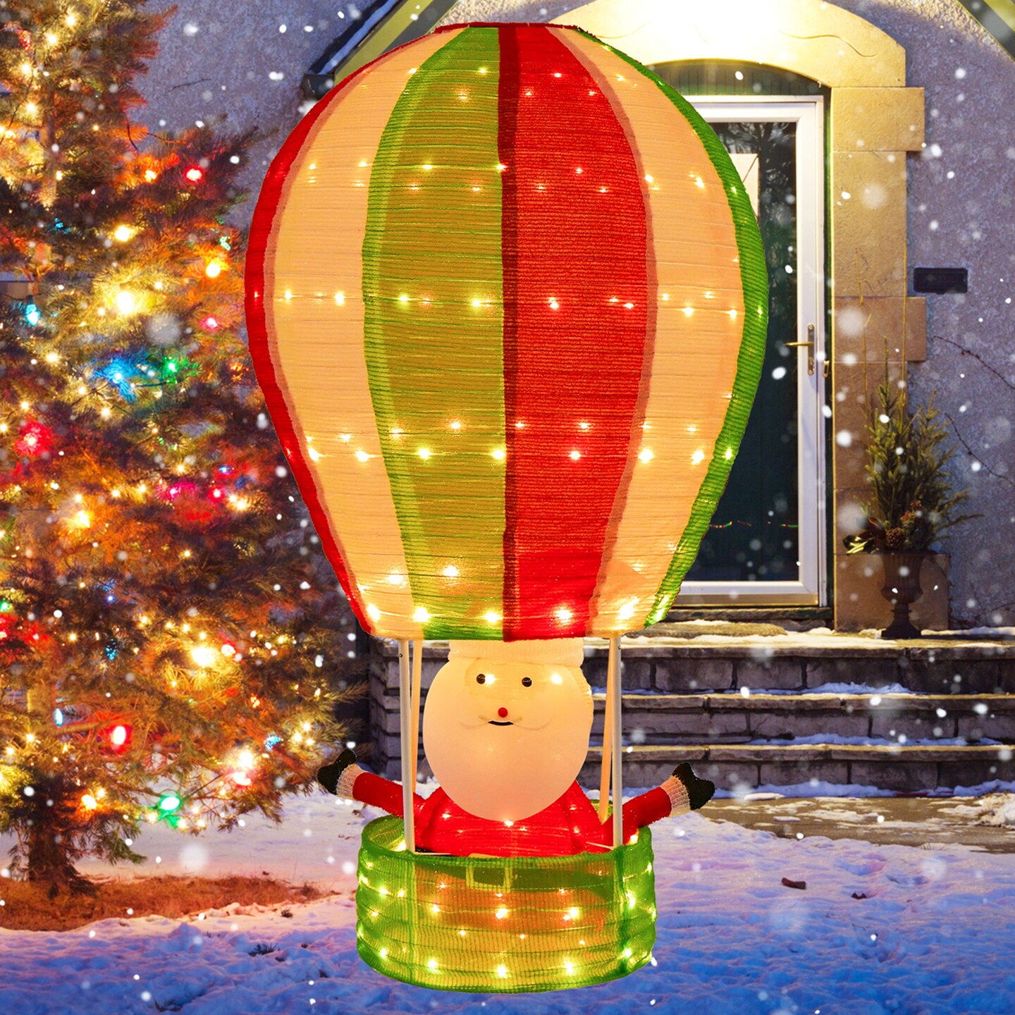 Costway 4.5 FT Christmas Santa Claus with Hot Air Balloon Pop-up Pre-Lit Xmas Decoration