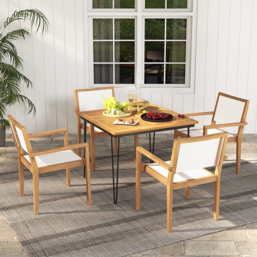 Outdoor Dining Chair Set of 2 with Acacia Wood Frame