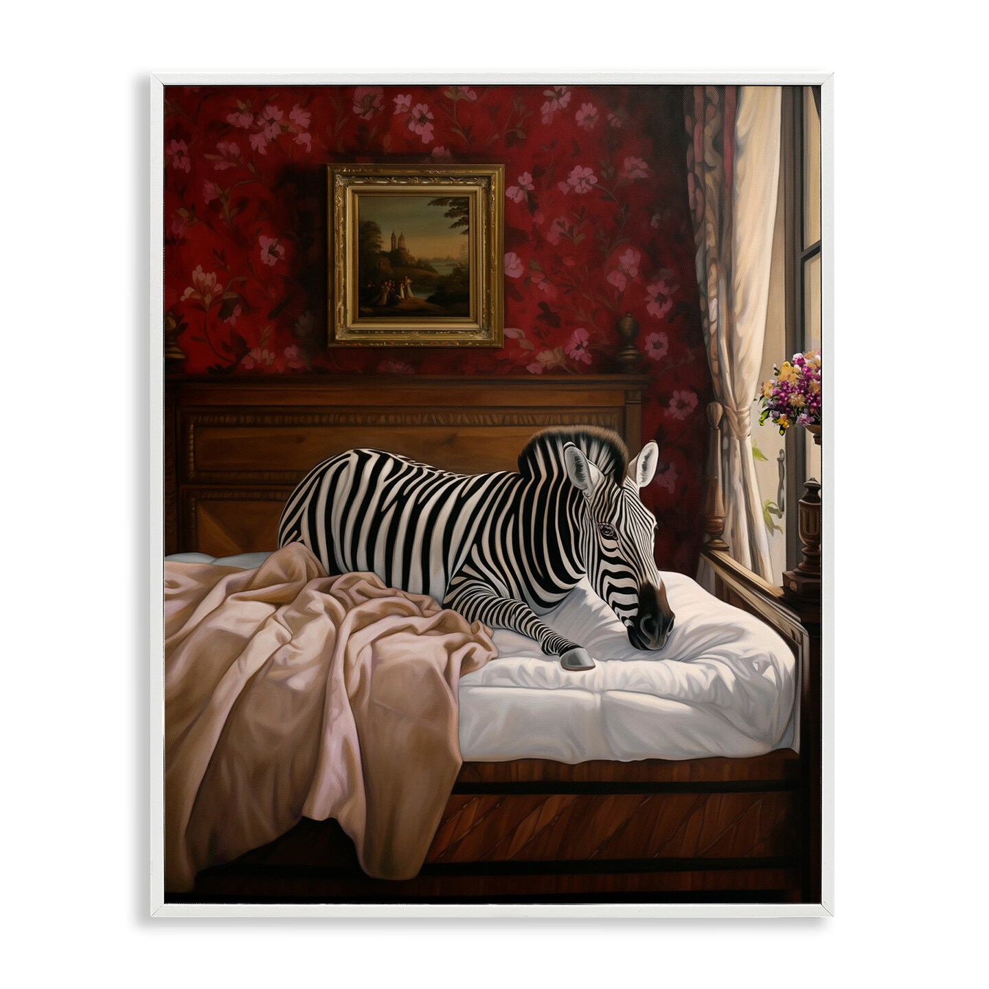 Stupell Industries Zebra on Regal Bed Framed Giclee Wall Art Design by Ziwei Li