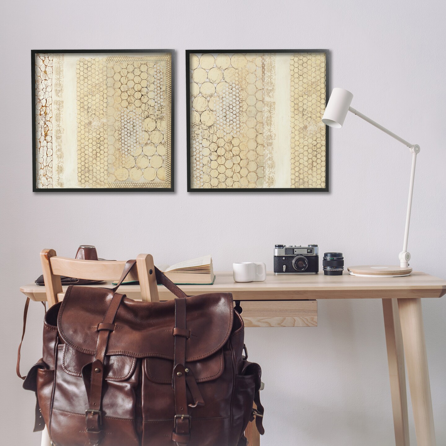 Stupell Industries Distressed Pale Yellow Circles 2 pc Framed Giclee Wall Art Set Design by Laura Van Horne