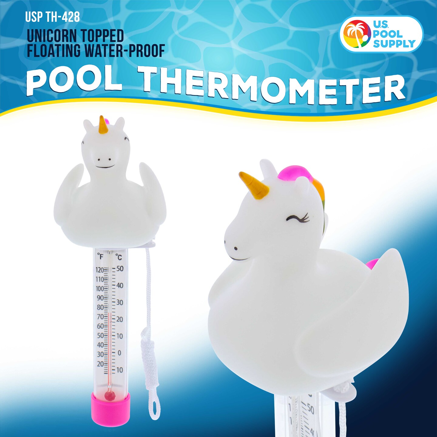 U.S. Pool Supply Floating Unicorn Thermometer - Easy to Read Temperature Display, Measures up to 120&#xB0;F &#x26; 50&#xB0;C, Swimming Pools, Spas, Kids Pools, Cute