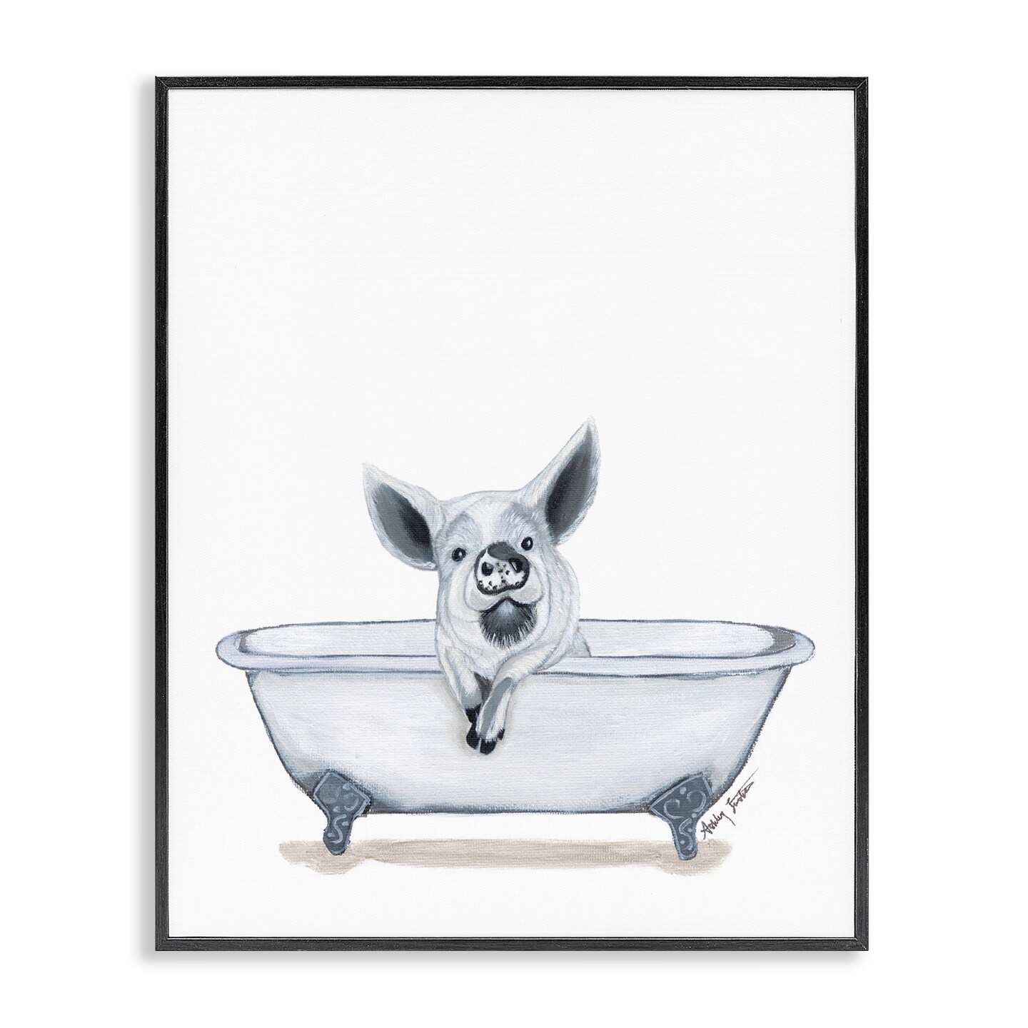 Stupell Industries Pig in Tub Sketch Framed Giclee Wall Art Design by Ashley Justice