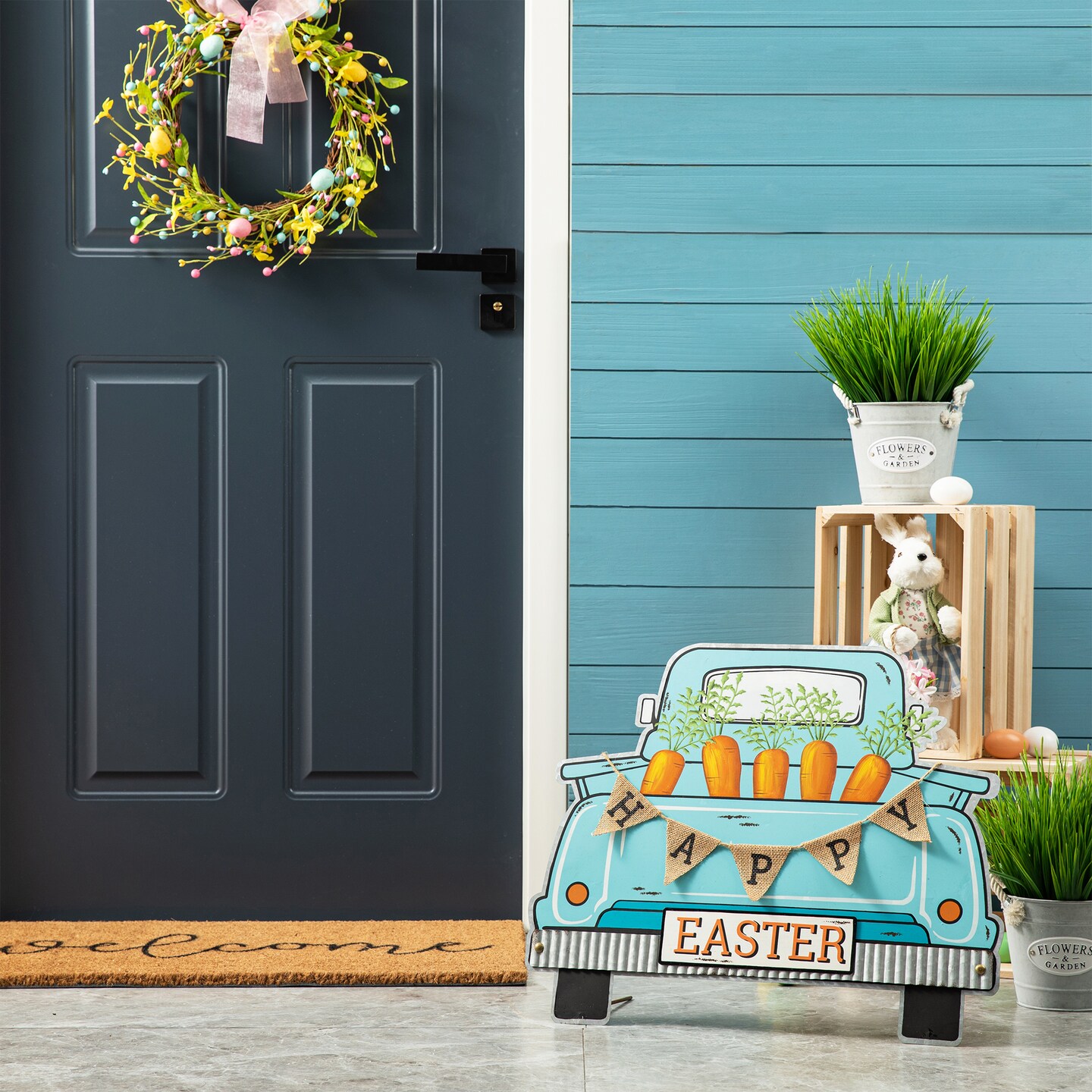 26&#x22;H Easter Metal Truck Yard Stake or Wall D&#xE9;cor or Standing Decor