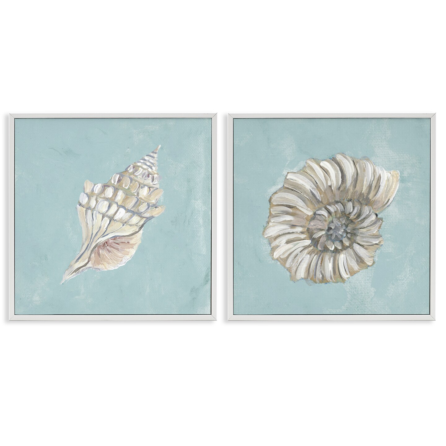 Stupell Industries Nautilus and Conch Seashells 2 pc Framed Giclee Wall Art Set Design by Julie Derice