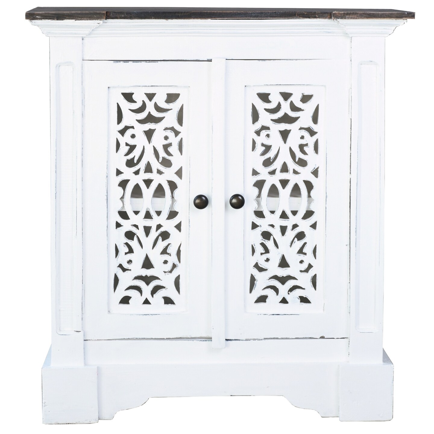 Contemporary Home Living 2-Doors Distressed Driftwood Accent Cabinet with Storage - 34&#x22; - White and Brown