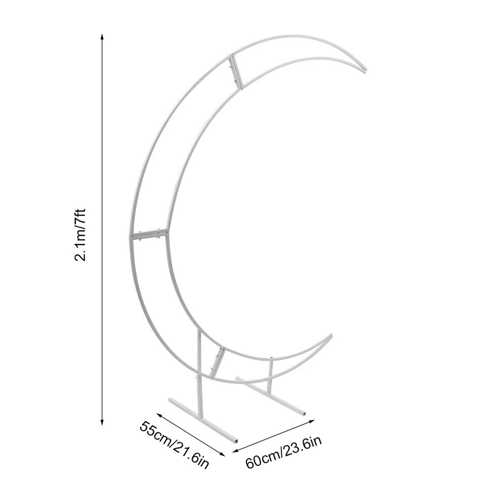 7ft White Metal Crescent Moon Wedding Arch Stand, Curved Flower Balloon Frame