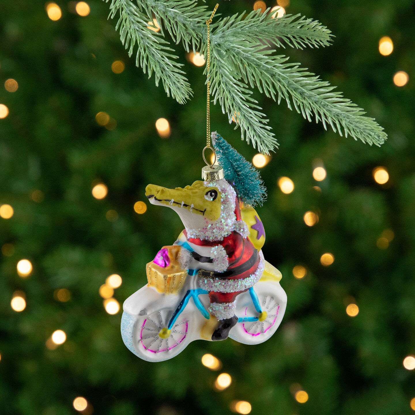 Northlight Crocodile Santa Glass Christmas Ornament  - 4.25&#x22;