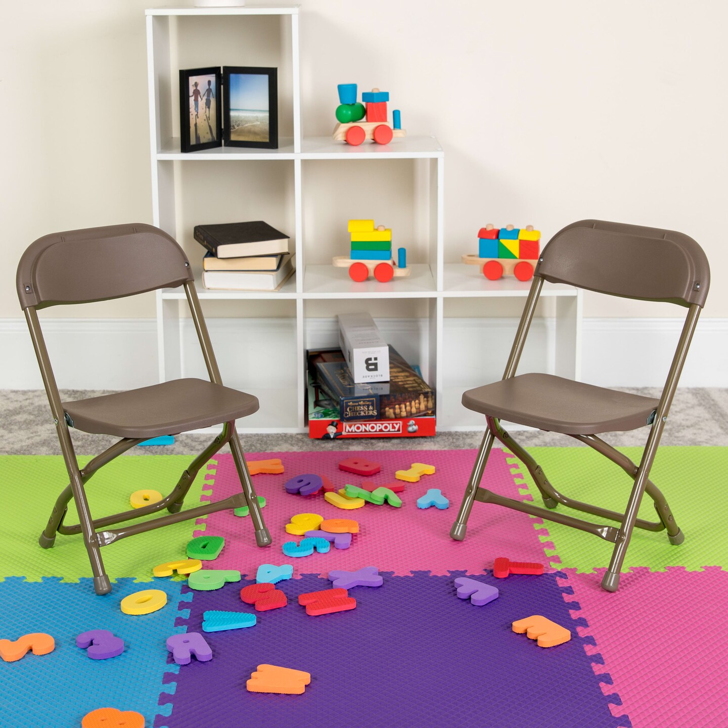 Emma and Oliver 2 Pack Kids Plastic Folding Chair Daycare Home School Furniture