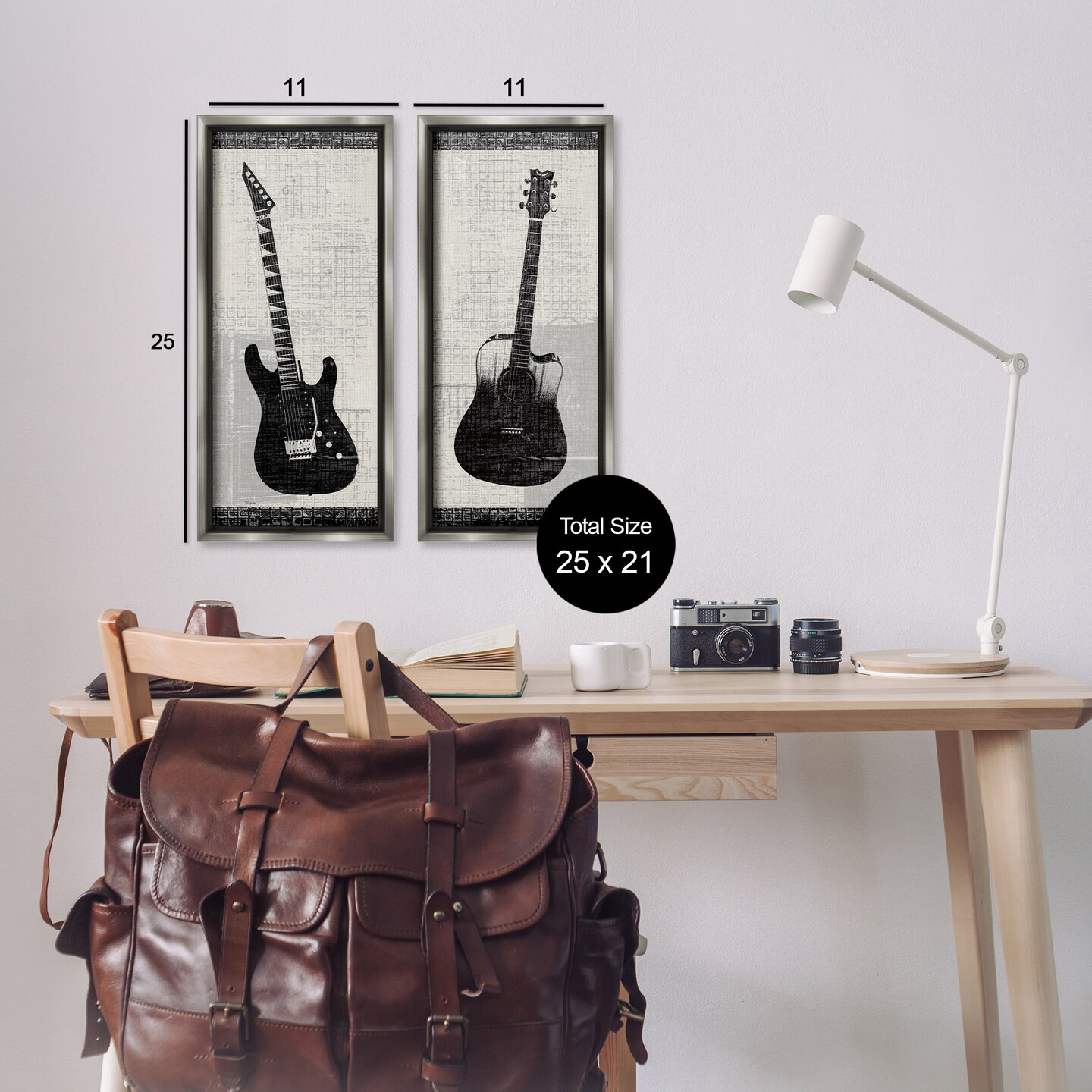 Stupell Industries Electric Acoustic Guitar 2 pc Framed Floater Canvas Wall Art Set Design by Katrina Craven