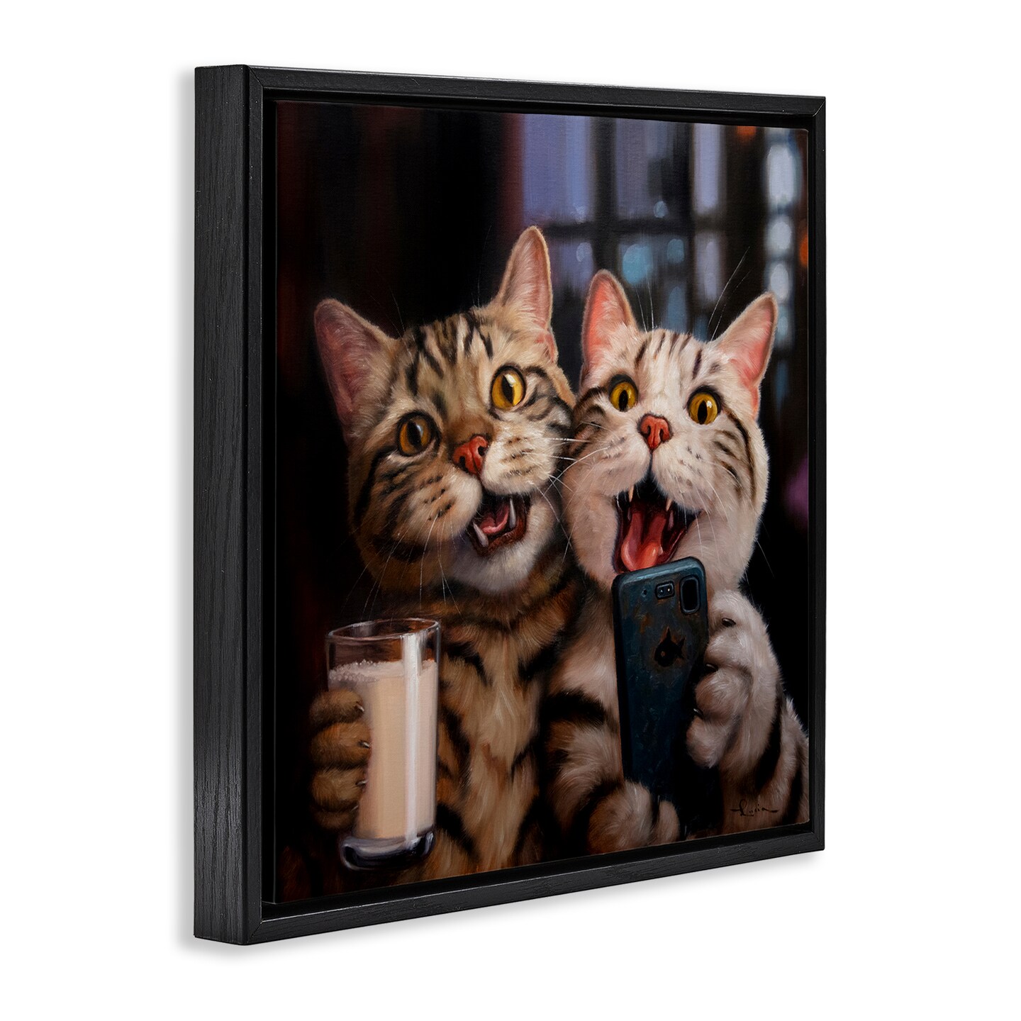 Stupell Industries Happy Selfie Cats Framed Floater Canvas Wall Art Design by Lucia Heffernan