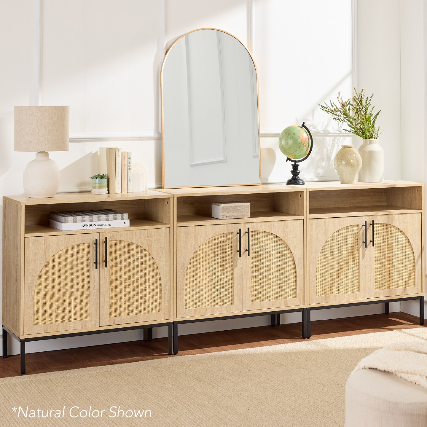 Best Choice Products Arched 2-Door Rattan Cabinet, Sideboard, Buffet, w/ Cord Cutout, Adjustable Storage Shelf