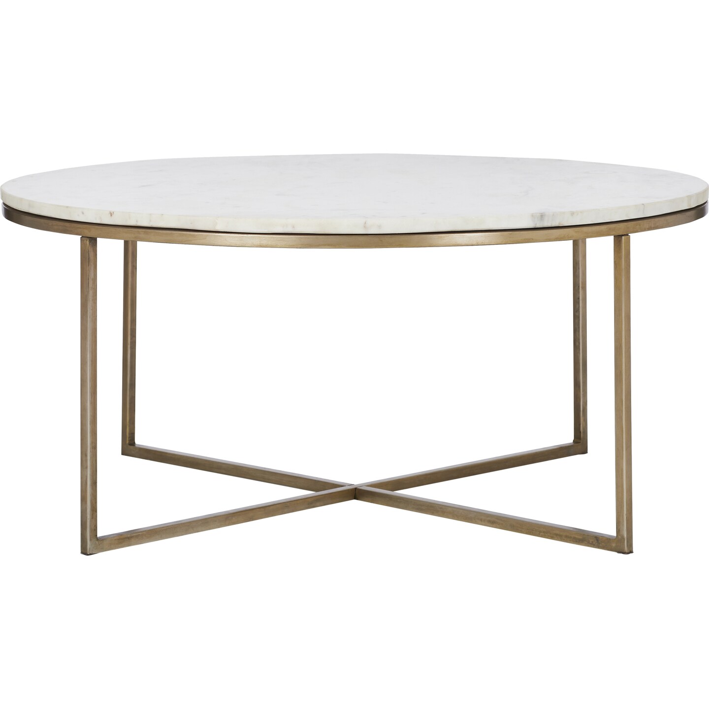 Signature Home Collection Round Coffee Table with Marble Top - 35" - Antique Brass and White