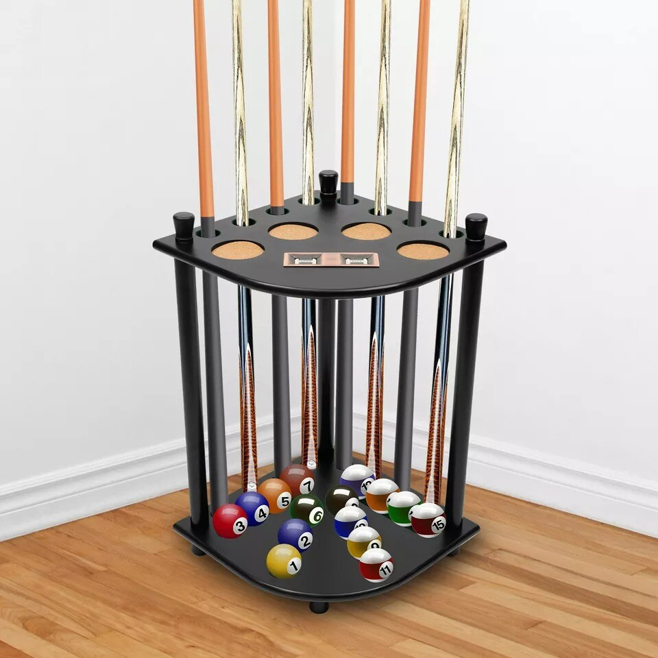 Pool Cue Holder Hold 8 Billiard Pool Sticks Ball Floor Stand Table Accessory