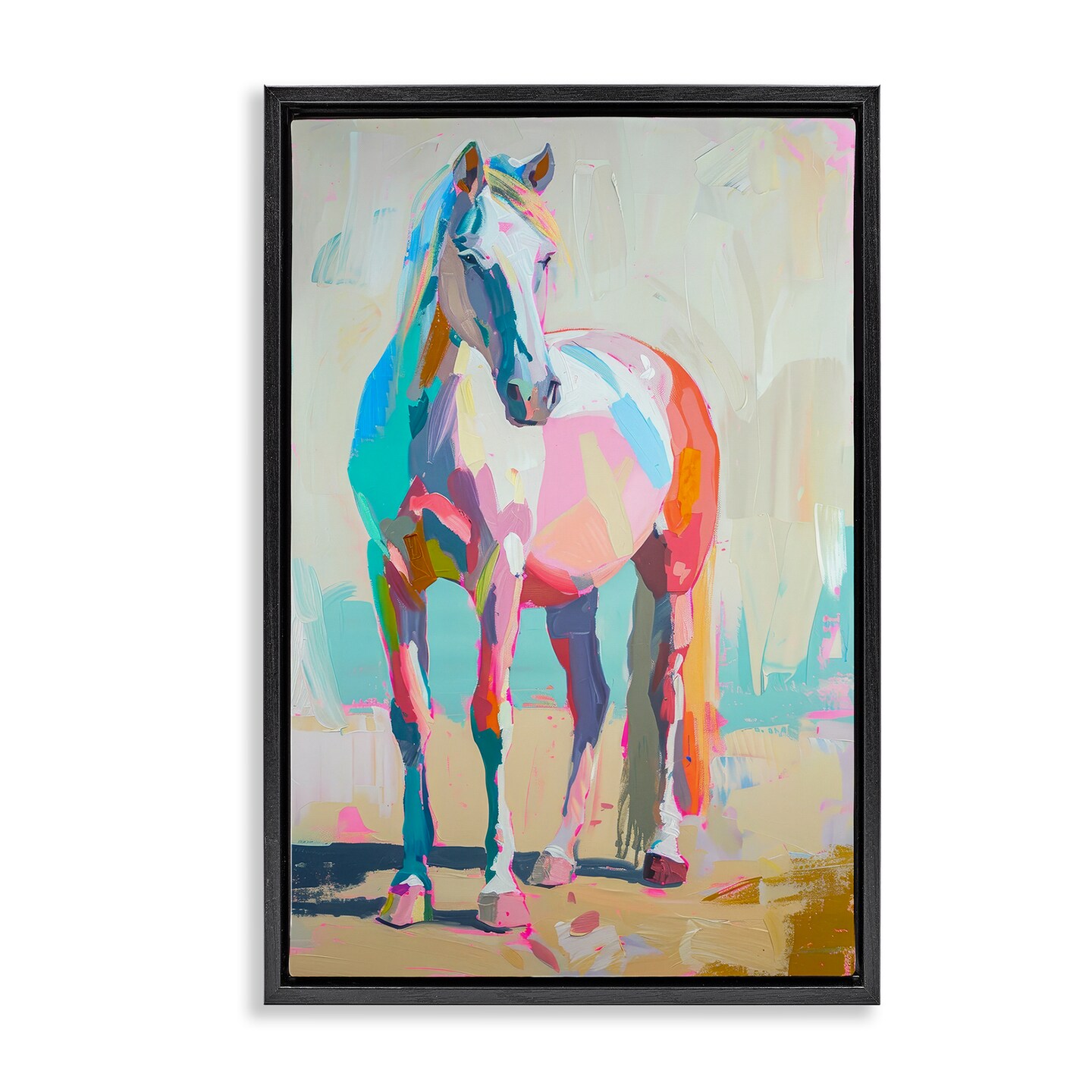 Stupell Industries Pastel Hued Horse Framed Floater Canvas Wall Art Design by Petal Prints Design