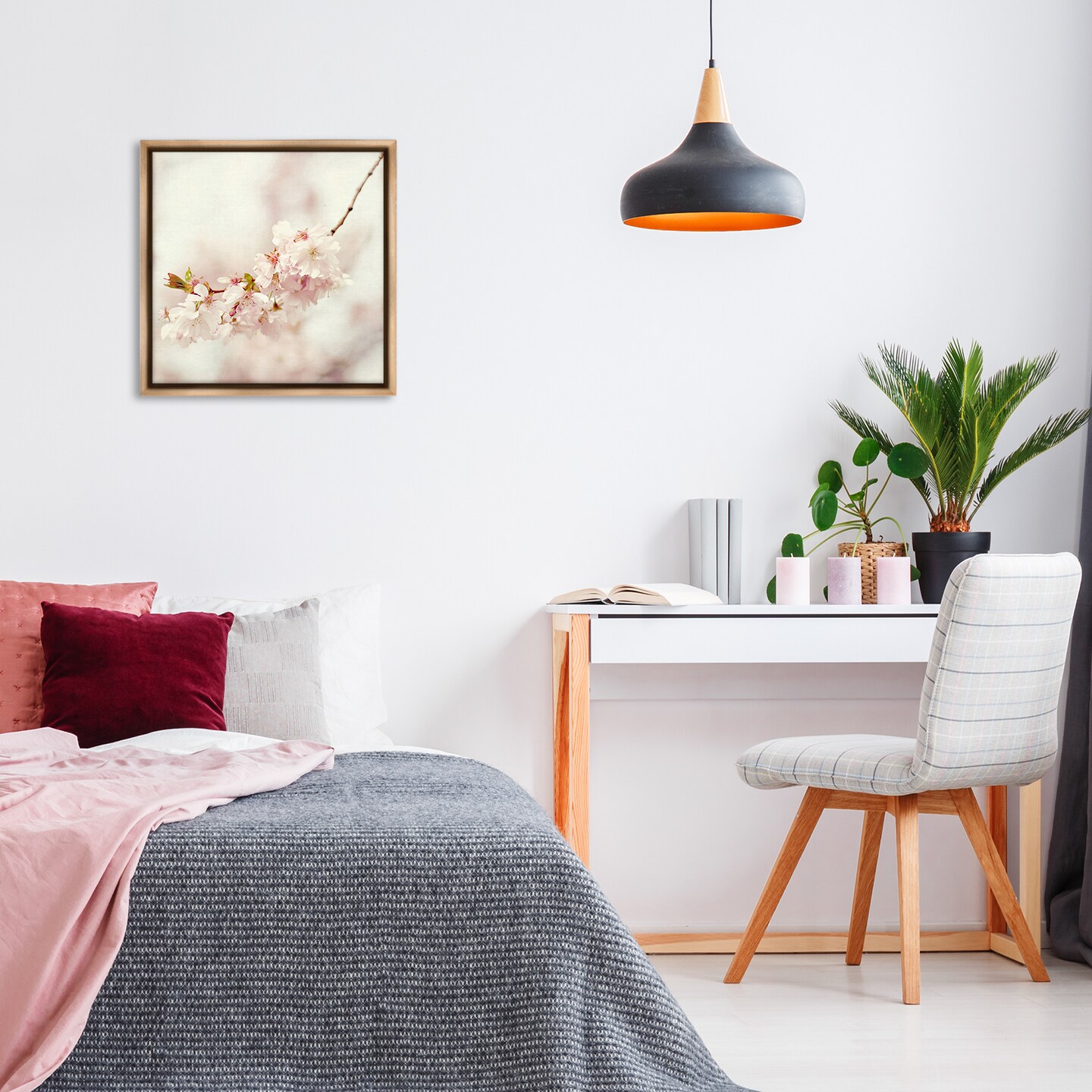 Stupell Industries Delicate Cherry Blossom Framed Floater Canvas Wall Art Design by Sarah Gardner