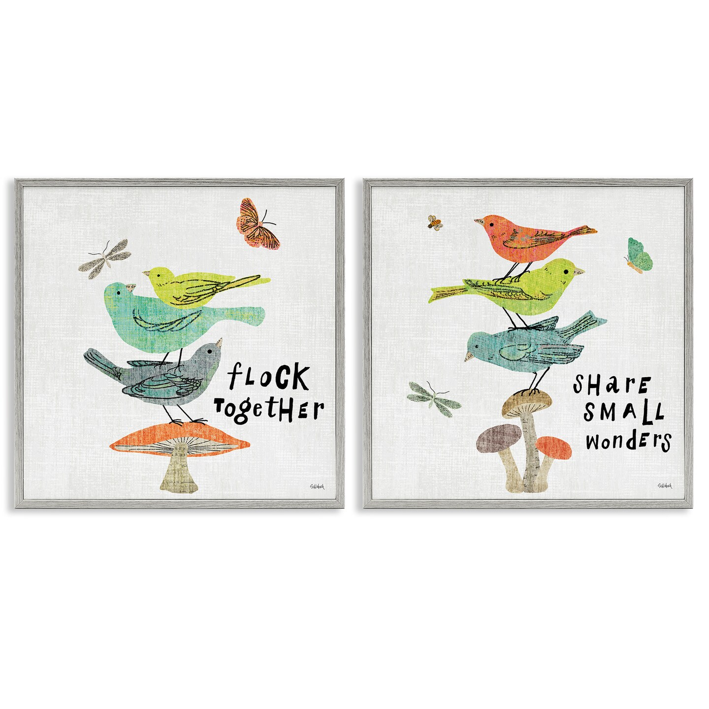 Stupell Industries Flock Together Share Birds 2 pc Framed Giclee Wall Art Set Design by Sue Schlabach