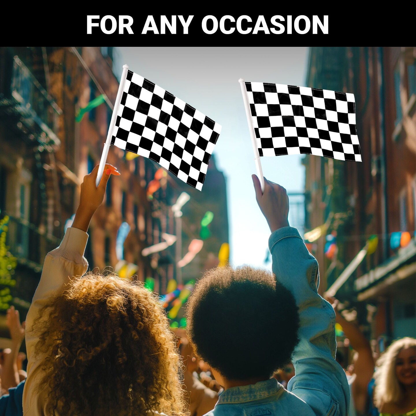 G128 2 Pack: Checkered Car Flag | 11x17 In | Double LiteWeave Pro Series Double Sided Printed 150D Polyester | Flagpole Included | Perfect for Festival Celebrations, Parades